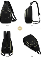 LOVEVOOK Sling Bag for Women, Sling Backpack Crossbody Bag Convertible, Small Diaper Bag Hiking Daypacks Water-resistant, Travel Shoulder Bag Chest Bag, All Polyester Black