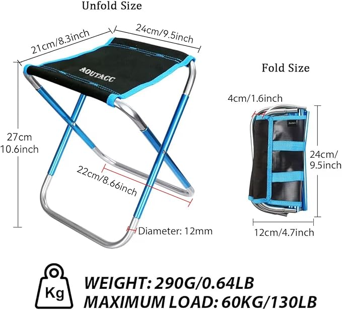AOUTACC Ultralight Portable Folding Camping Stool for Outdoor Fishing Hiking Backpacking Travelling(XL:13"x14"x15";Large:11.8"x11"x11.4"; Medium:8.3"x9.5"x 11")