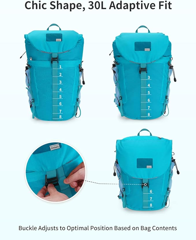 Blue Quartz Hiking Backpack 30L Lightweight Packable Backpack for Travel, Water Resistant Foldable Daypack for WoMen Men, Blue Green
