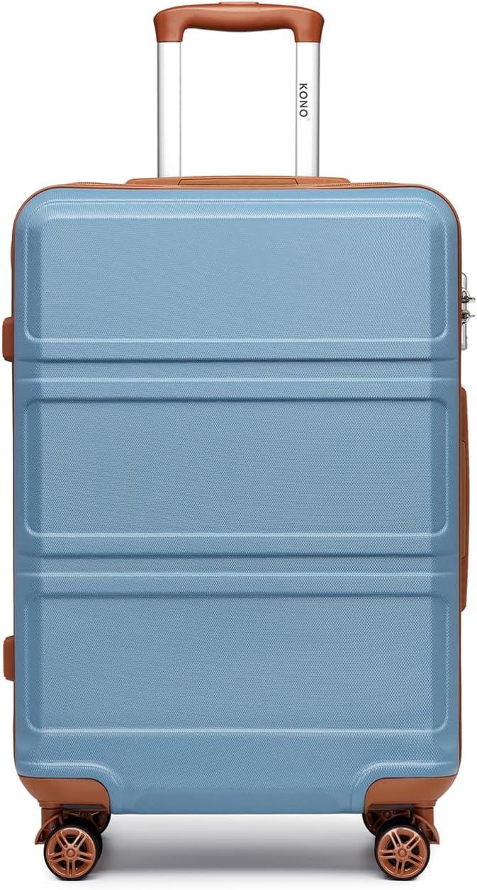Kono 4 Piece Luggage Sets Expandable(only 28") Lightweight with Spinner Wheels TSA Lock Hardside Travel Rolling Suitcases 20in 24in 28in Carry on and 12in Mini Cosmetic Case Apricot Blue