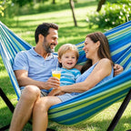 Double Hammock with Stand, 2 Person Hammock with Carrying Bag,Heavy Duty Portable,500 lb Capacity, Perfect for Both Indoors and Outdoors，Ocean Breeze