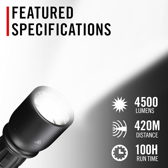 Coast XP14R 4500 Lumen USB-C Rechargeable LED Flashlight with Slide Focus® and Pure Beam® Focusing Optic, 5 Light Modes