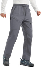 baleaf Men's Fleece Lined Hiking Cargo Pants Softshell Water Resistant Snow Thermal Pants Winter Insulate with Zipper Pocket