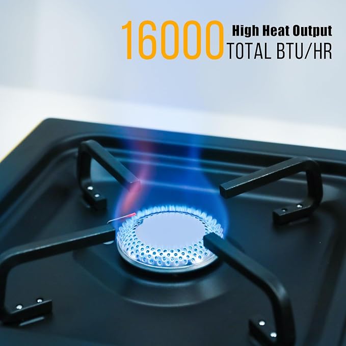 Aircity 2 Burner Folding Camping Stove - Portable Propane Stove with Adjustable Burners, Perfect for Camping, Picnics, Outdoor Activities, and Emergency Use (16,000 BTU)