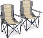 Colorsoul 2 Pack Folding Camping Chairs, Outdoor Lawn Chair Set of 2, Padded Camping Chairs w/Cup Holder & Carry Bag for Sports Garden Beach Terrace, American Flag