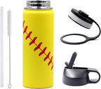 18 oz Softball Water Bottle, Sports Cup Flask Metal Travel Mug with 2 Lids, Stainless Steel Double Wall Vacuum Insulated Leak Proof Water Bottles, Softball Accessories Gifts for Mom Men Fan Boys Girls