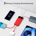 Power Bank 10000mAh Portable Charger with 4 Built-in Cables, Type-C in & Out Phone Charger, External Battery Charger Pack & Travel Essential for iPhone 16/15/14, Samsung, iPad, Android