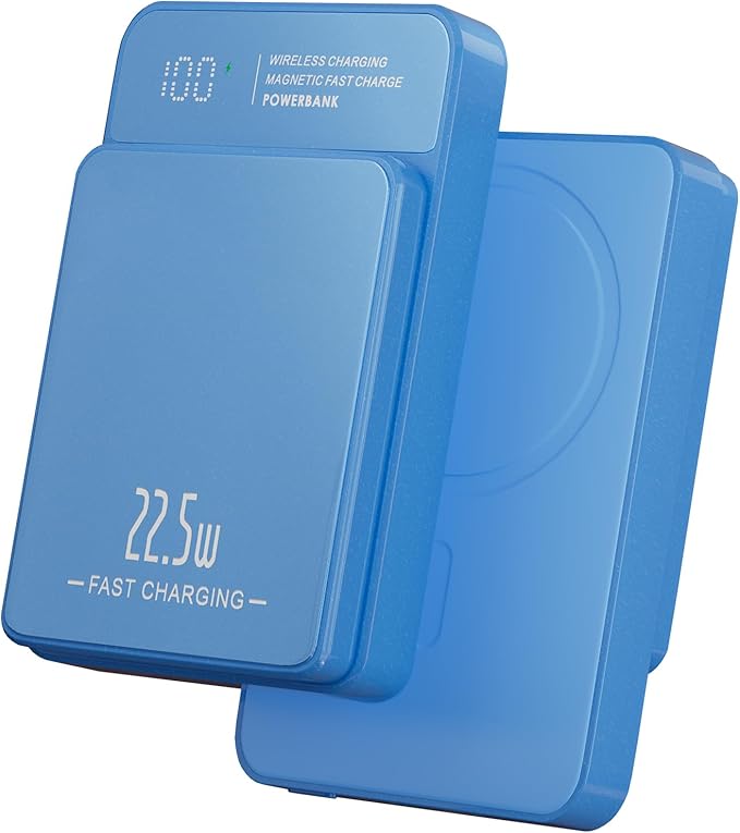 Magnetic Power Bank, 10000mAh Magnetic Portable Charger, 22.5W Wireless Power Bank, USB-C Fast Charging, LED Display Magnetic Battery Pack, Compatible for iPhone 17/16/15/14/13 Pro/Pro Max/Plus(Blue)