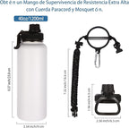 Volhoply Insulated Water Bottles Bulk 8 Pack,Not Suitable for Sublimation, 40 oz Stainless Steel Sports Bottle with Paracord Handle & Spout Lid, Double Walled Vacuum Metal Travel Flask(White,8 Set)