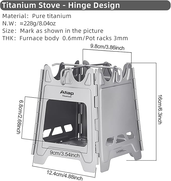 Titanium Wood Stove New Upgrade - Foldable Multi-Fuel Alcohol Stove Ultra-light and compact stove, quicker to install, no splicing required, suitable for backpacking, camping and survival