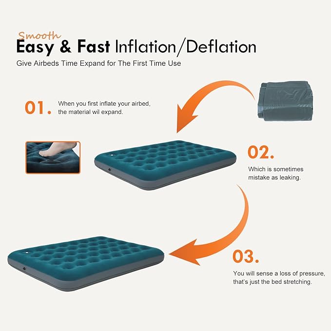 Full Size Camping Air Mattress with Built in Foot Pump, Inflatable Bed Blow Up Mattress Sleeping Pad