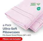 Pillowcases - Ultra Soft Hotel Quality Pillowcase Covers - Comfy, Cozy & Wrinkle Free - Shrinkage and Fade Resistant - Machine Washable Pillow Protectors - (Queen, Light Pink, 4 Piece Set)