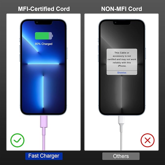2Pack Purple Fast Charger Cable 10ft [Apple MFi Certified], USB Type C to Lightning Cable 10 Foot for Apple iPhone 14/13/12 Pro XR XS Max X 8 Plus