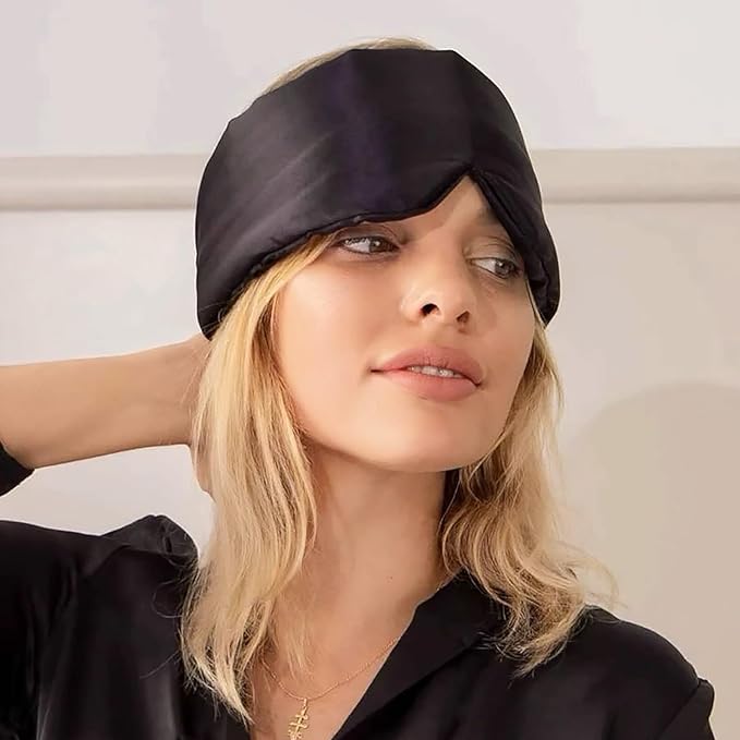 Mulberry Silk Sleep Mask – 100% Silk Sleep Masks for Women, Anti-Wrinkle, Light Blocking Eye Cover, Adjustable for Travel & Beauty(Black)
