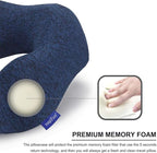 napfun Neck Pillow for Traveling, Upgraded Travel Neck Pillow for Airplane 100% Pure Memory Foam Travel Pillow for Flight Headrest Sleep, Portable Plane Accessories, Full Dark Blue, Medium (120-200LB)