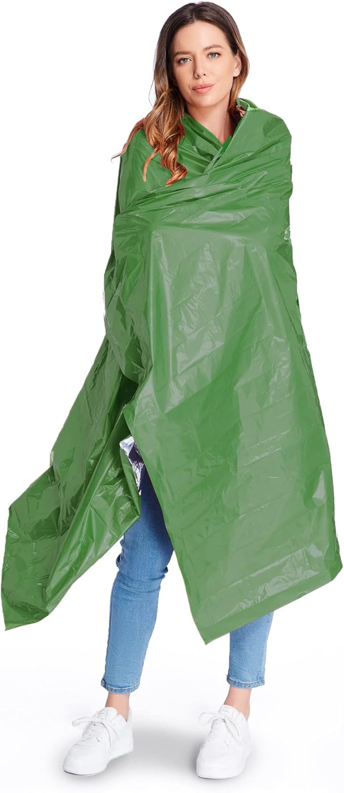 Emergency Blankets Mylar Thermal Blanket (4 Pack) of Space Blanket 82" x62''. Survival Blankets Heavy Duty Camping Gear, First Aid, Green