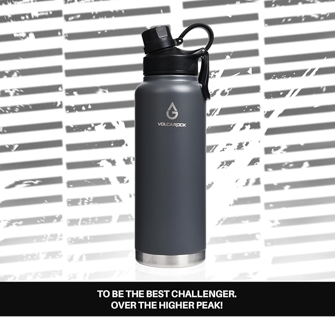 Stainless Steel Sports Water Bottle with Straw Lid Dustproof, 3 Lids, 24/32/40/64 oz BPA Free Vacumm Insulated Water bottle, Leakproof and Sweat Free, Perfect for The Go - 40 Oz Grey