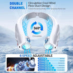 Hands-Free Portable Neck Fan - 6000mAh High Capacity Battery, USB Dual Port Fast Charging, Ultra-Quiet 6 Speeds Cooling Air, 360° Airflow for Outdoor, Indoor, Office, Travel - Gray