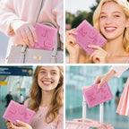 Passport Holder Cover Initail Letter A-Z Travel Wallet Embossed Design RFID Blocking Card Holder Personalized Gift Passport Cover Wallet, Passport Book Holders for Women and Girls, Pink-M