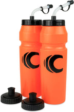 Cannon Sports 1 Liter Sports Water Bottle, BPA-Free, 34 Oz Capacity, Large Mouth, 2 lids (Straw and Squeeze), Great For Helmet Sports Such As Hockey, Lacrosse, Football, Boxing (2 Pack) (Orange)