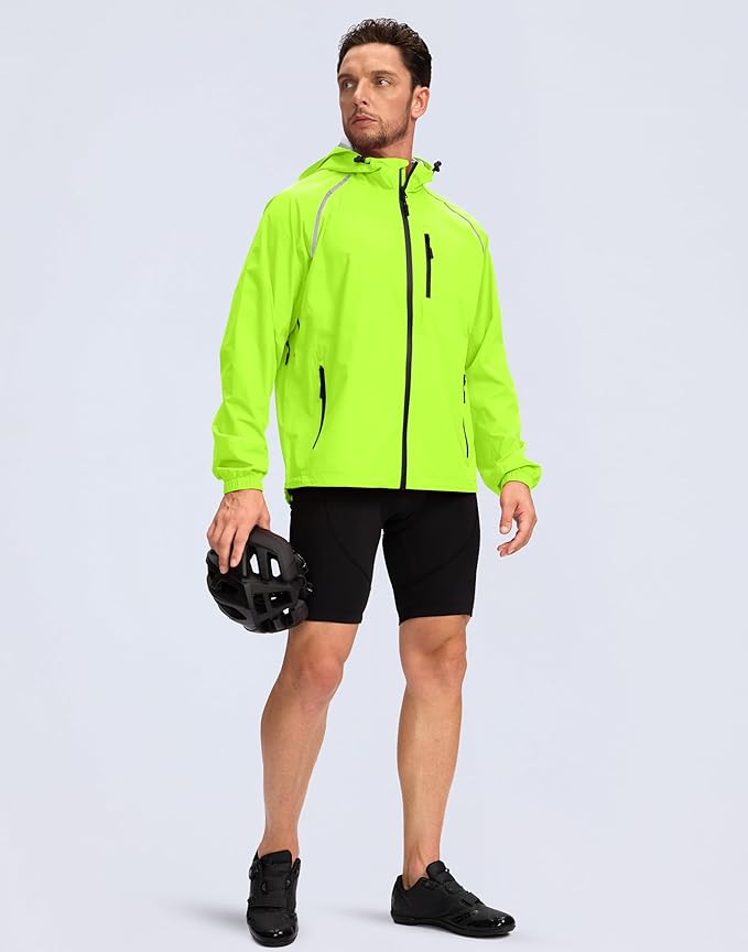Men's Cycling Rain Jackets Waterproof Running Bike Windbreaker Lightweight Packable Hooded Jacket