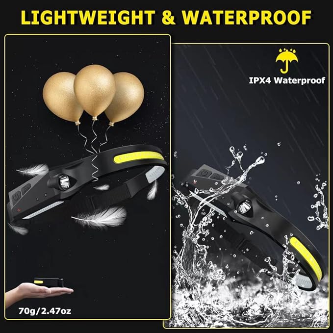 Rechargeable Headlamp 5PCS, 230° Wide Beam Head Lamp, Motion Sensor LED Headlamp Flashlight, 5Mode Headlamps for Adults, Bright Head Lights for Forehead, Hard Hat Headlight