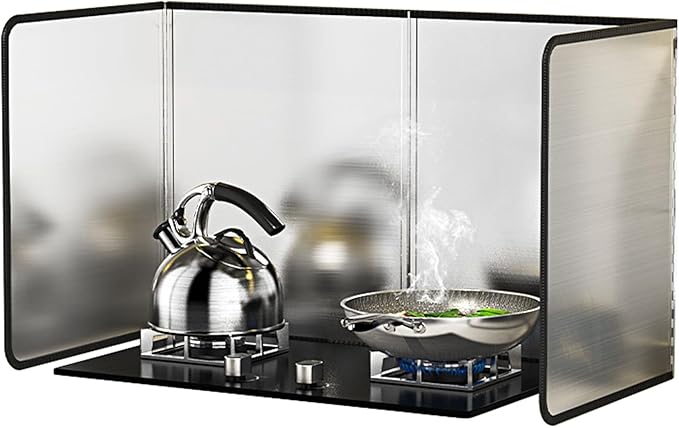 4 Sided Grease Splatter Guard Foldable Splatter Guard for Stove Stainless Steel Oil Splatter Screens Backsplash for Wall Gas Range Frying Pan Camping(Size:15.7×31.5×15.7inches)