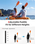 Abahub Adjustable Kayak Paddle 210-230 cm/ 230-250 cm Floating Kayaking Oars Boating Oars Canoeing Oars Black