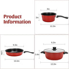 Non-Stick Cookware Set, Portable Lightweight Cast Iron Pots and Pans with Glass Lids and Nylon 4 Piece Set Utensils for Outdoor Camping Picnic Travel