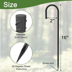 Rebar Stakes 16 inch, Heavy Duty J Hook Ground Stakes, 5/16 inch Curved Steel Tent Stakes Anti Rust Ground Anchors for Chain Link Wire Fencing, Pack of 40, Black