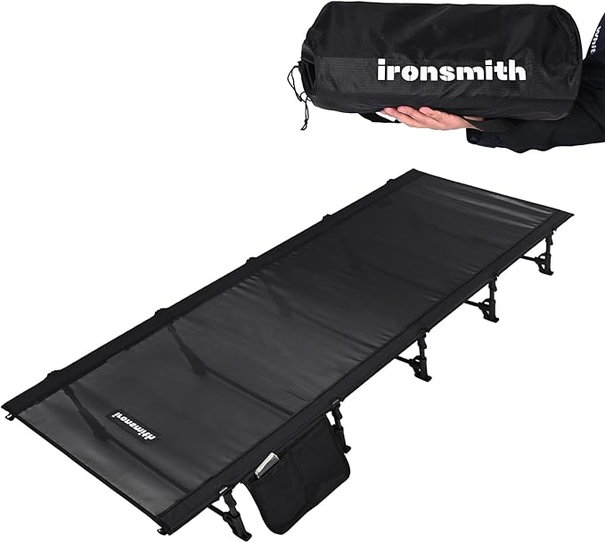 Camping Cot, Portable Camping Bed for Adults Children,Ironsmith Foldable Sleeping cots for Hiking,Camping,Travel,Support 330LB,Foldable Bed for Office nap (Black#Mesh Surface)