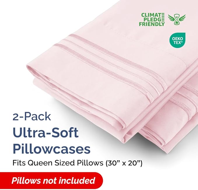 Queen Pillow Cases Set of 2 - Ultra Soft Hotel Quality Pillowcase Covers - Comfy Bedding for Women, Men, Kids and Teens - Machine Washable Pillow Protectors - 2 Pieces Set - Queen Size Lavender Pink