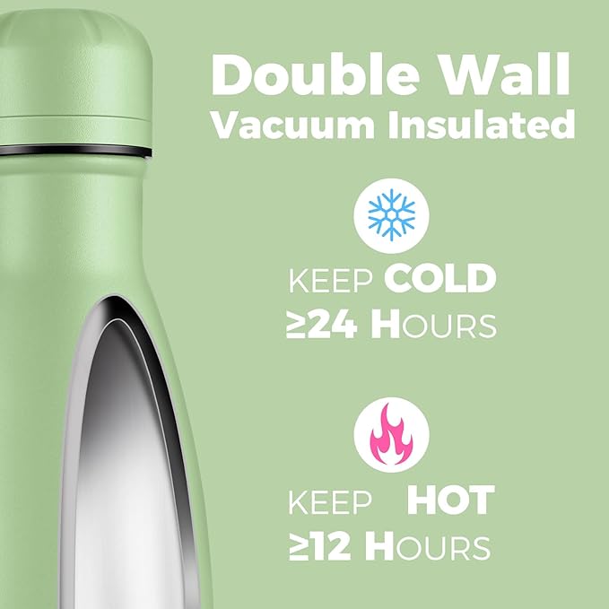 Volhoply 25oz Insulated Water Bottles Bulk 1/2/4 Pack, Metal Sports Water Bottles, Keeps Cold & Hot, BPA Free Leakproof Bottle (Green,4 Pack)