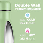 Volhoply 25oz Insulated Water Bottle 1/2/4 Pack, Double Wall Stainless Steel Vacuum Bottles, Keeps Cold & Hot, BPA Free Leak Proof Bottles (Green,1 Pack)