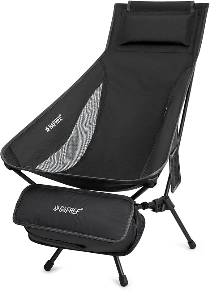 G4Free Folding Lightweight Camp Chair High Back Camping Chair Backpacking Chair Heavy Duty 330lbs with Headrest Pocket Black