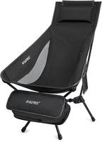 G4Free Folding Lightweight Camp Chair High Back Camping Chair Backpacking Chair Heavy Duty 330lbs with Headrest Pocket Black