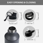 Vacuum Insulated Jug with Straw Lid Dustproof, Half Gallon Insulated Beer Growler, 3 Lids Wide Mouth Thermos Mug, Leakproof BPA Free and Dishwasher Safe - 64 Oz Grey