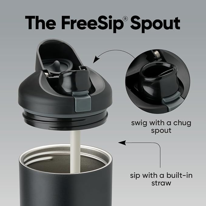 Owala FreeSip Tumbler Insulated Stainless Steel Water Bottle with Built-in Straw and Side Handle, For Travel, Work, School, and Sports, 40oz, BPA Free, Leak Proof, Very, Very Dark