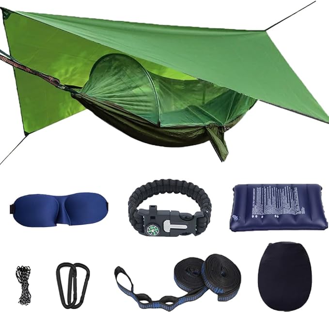 Camping Hammock with Mosquito Net and Rain Fly - Travel Hammock Bug Net - Hammock Tent for Outdoor Hiking Backpacking Travel Camping Accessories and Camping Gear… Military Green