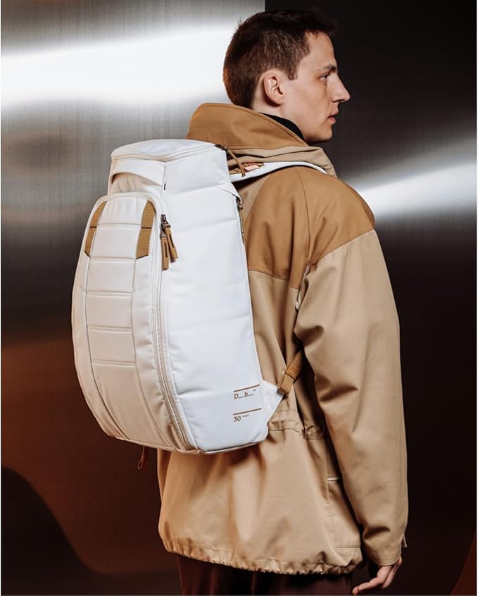 Db Journey The Hugger - Durable Travel Backpack with Laptop Compartment for Work & Gym, Luggage Backpack with Roller Bag Attachment, Full-Zip Main Compartment, 30L - Oatmilk