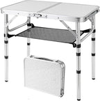 Folding Picnic Table, Small Camping Table with Adjustable Heights, Portable Lightweight Aluminum Side Table for Office, Beach, Garden, Travel
