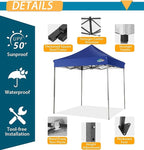 COBIZI 6.6x6.6 Pop Up Canopy Without Sidewall,Heavy Duty Canopy UPF 50+ All Season Wind Waterproof Commercial Outdoor Party Tents for Parties Canopy Gazebo with Storage Bag(6.6 x 6.6 ft Dark Blue)
