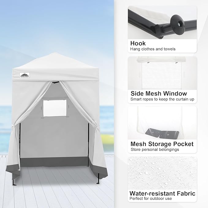 EAGLE PEAK EAGLE PEAK Flex Ultra Compact Pop-up Canopy, Sun Shelter, Changing Room, Portable Privacy Canopy Cabana, 5x5 Canopy Tent, for Pool, Fashion Photoshoots, or Camping White
