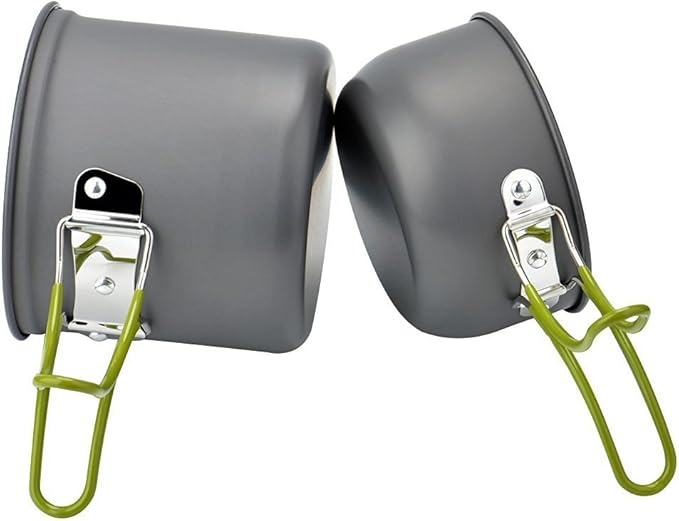 Camping Cookware Mess Kit Backpacking Pot Gear Camping Cooking Pots and Pans Set Camp Kitchen Equipment Accessories Green