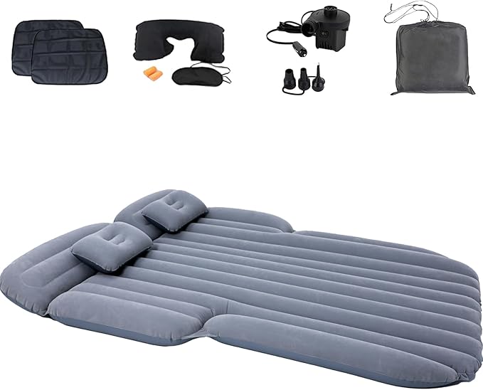 Inflatable SUV Air Mattress,Thickened Flocking Inflatable Car Camping Travel Air Mattress with 2 Pillows & Air Pump,Portable Car Sleeping Bed for SUV|MPV|Minivan