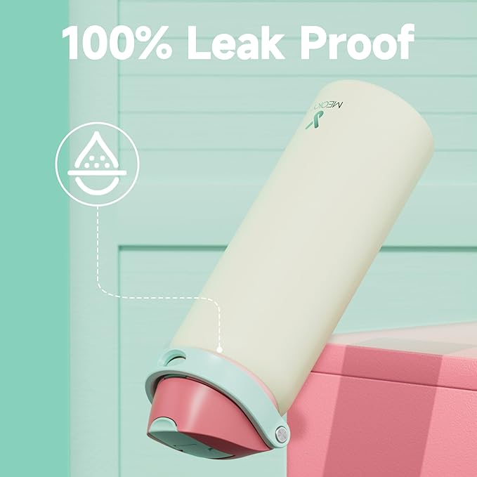 32 oz Insulated Water Bottle with Straw: Meoky Stainless Steel Metal Water Bottle with 2-in-1 Lid - Leak Proof, Cold for 24 Hours, Protective Silicone Base, BPA-Free for Sports Gym, Cream