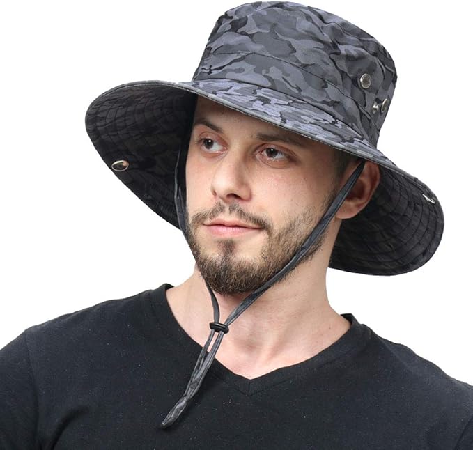 CAMOLAND Mens Fishing Hat Wide Large Brim Sun Hat with Outdoor UV Protection