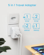 1 Pack Switzerland Travel Plug Adapter, VINTAR Foldable Type J Adapter with 2 AC Outlets，3 USB Ports(2 USB C) for US to Switzerland Rwanda Liechtenstein