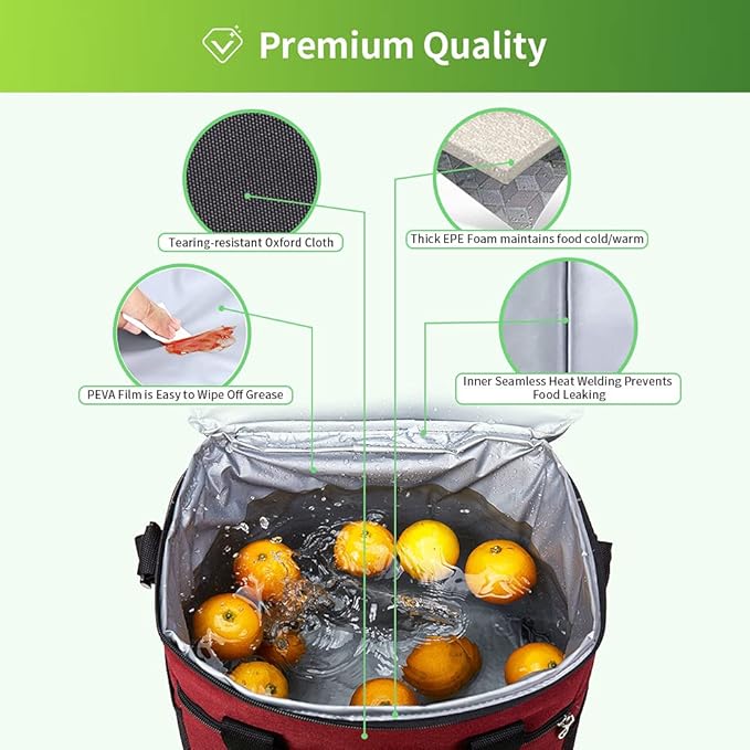 iknoe Large Cooler Bag Collapsible, 15L Insulated Bags, Leakproof Lunch Cooler Tote with Multi-Pockets for Adult, Insulated Lunch Box for Beach, Picnic,Work, Red 24-Can