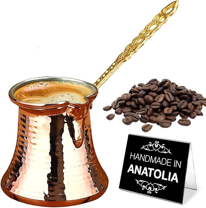 Hakan Turkish Coffee Pot | Stove Top Water Boiler, Coffee Maker, Butter, Chocolate & Milk Warmer | Even and Quick Heat with Handcrafted Copper Material | Coffee Gifts Idea, 13.2 Oz (390 cc)
